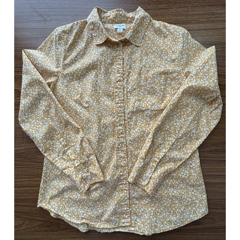 J‎ Crew Womens Size M Yellow White Floral Cotton Button Up Shirt Long Sleeve - Picture 7 of 8